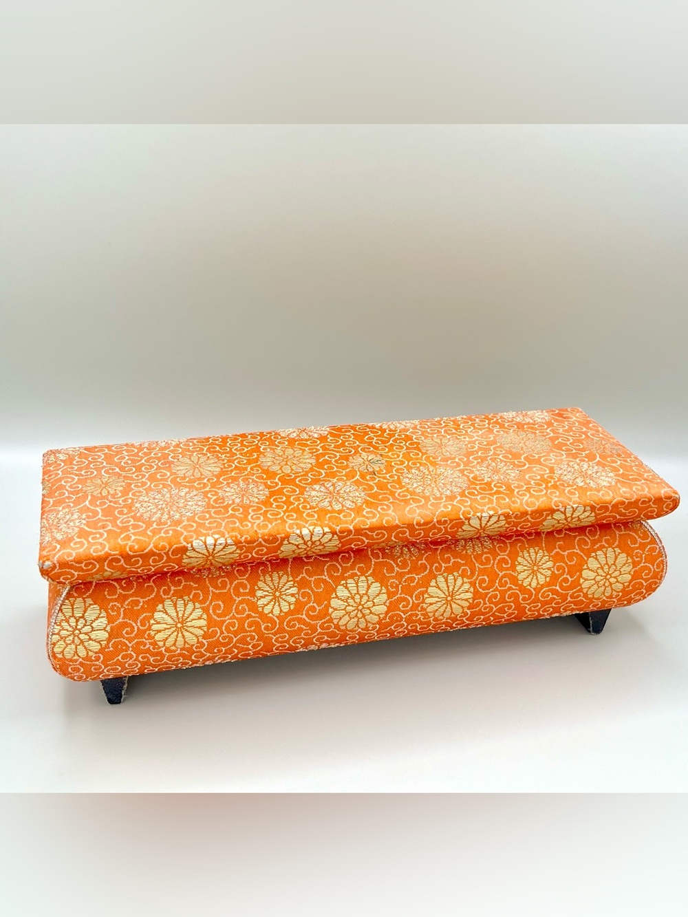 VTG Sankyo Musical Jewelry Box Orange Mid Century MCM Mod Retro Flower Power